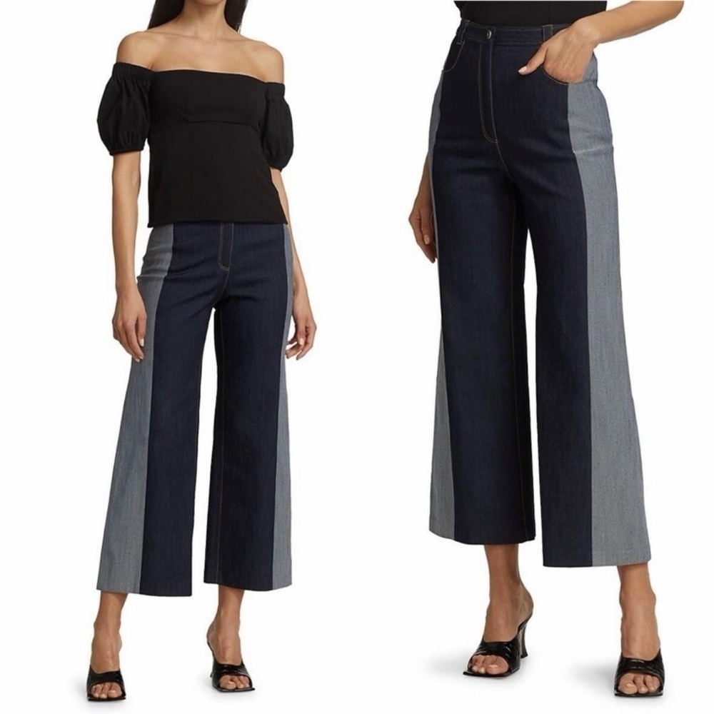 Cinq A Sept- Two Toned Rae Cropped Wide Leg Denim Pants Size 2 Ankle Jeans
